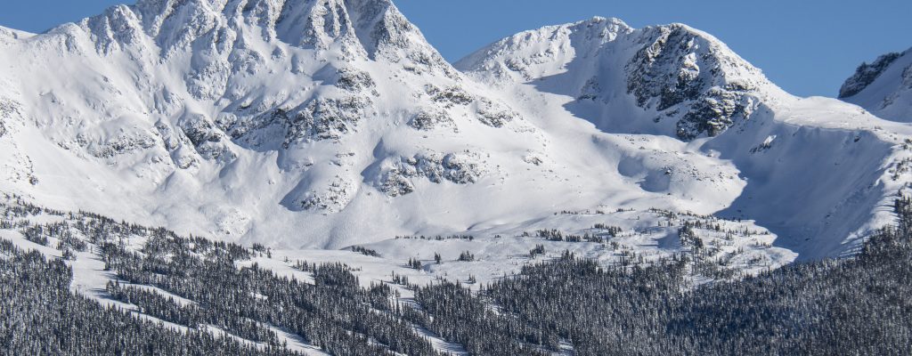Winter Mountains in Whistler Whistler and Blackcomb Mountains in the winter in Whistler British Columbia